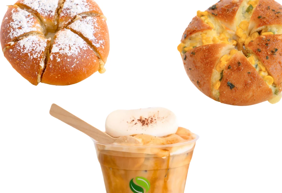Savory Korean cheese bread and dessert coffee treat