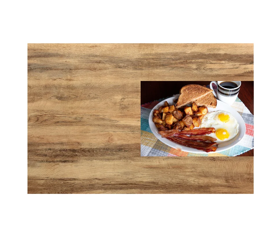 Classic American breakfast with eggs, bacon, and toast