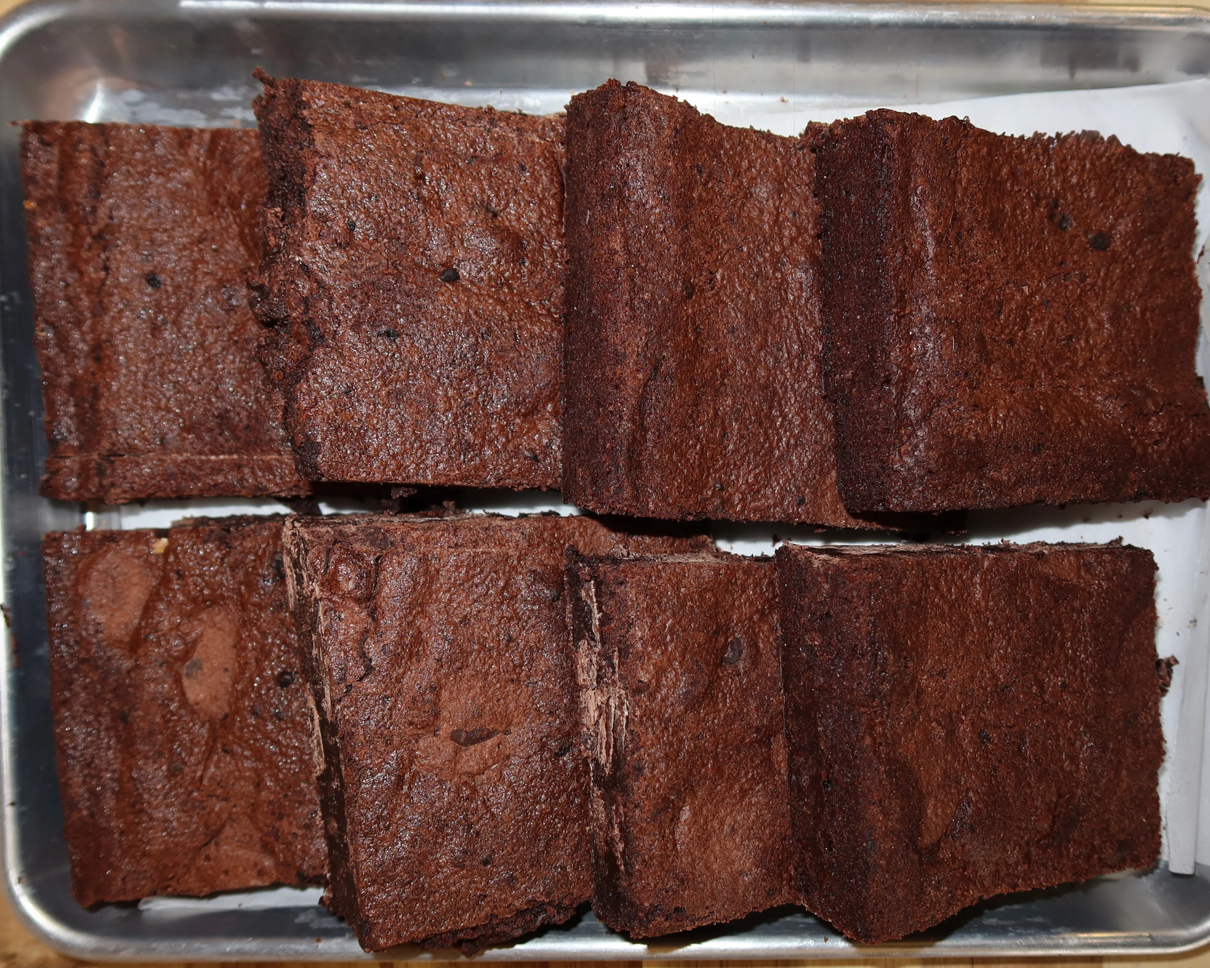 Decadent chocolate brownies on a serving tray