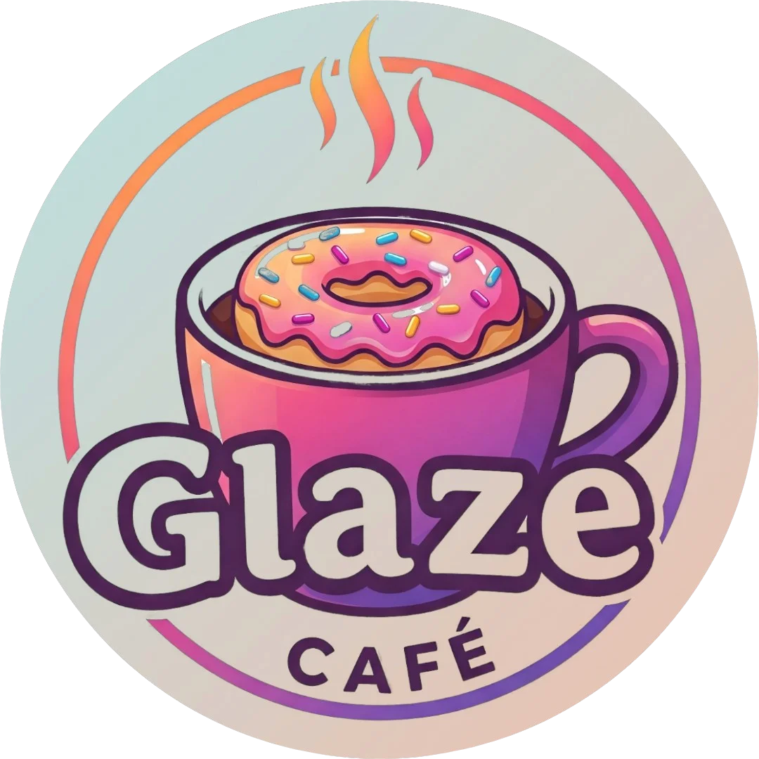Colorful logo of Glaze Café featuring a donut and coffee cup