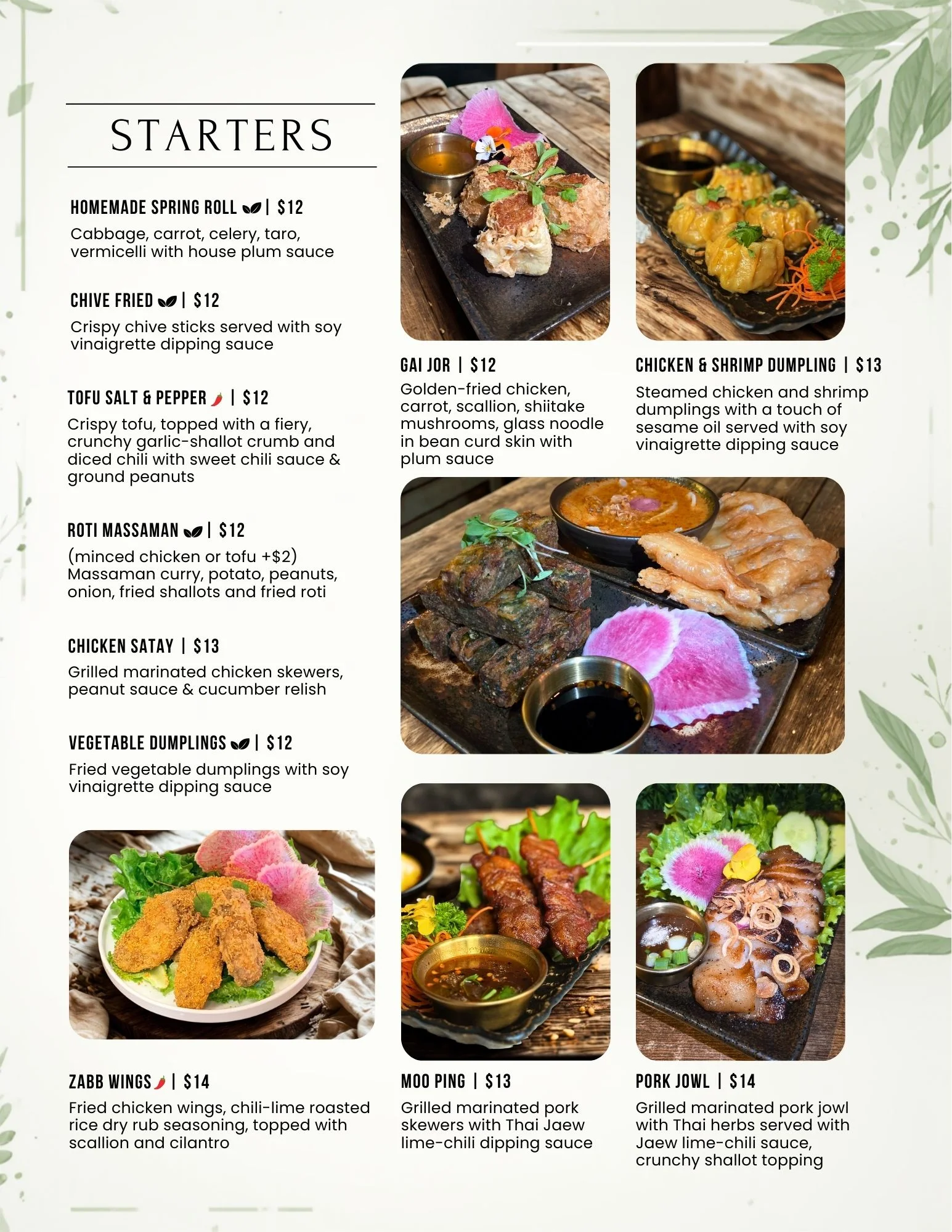Variety of Asian starters including dumplings and spring rolls