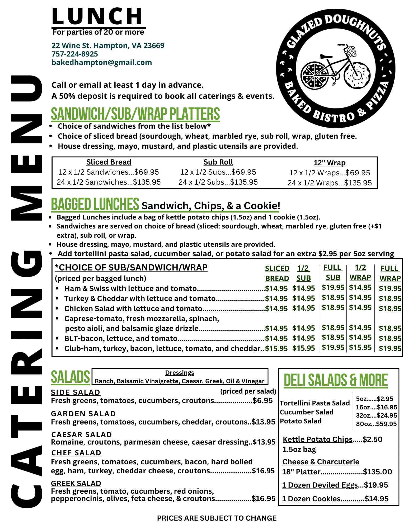 Catering menu featuring various food options and pricing.