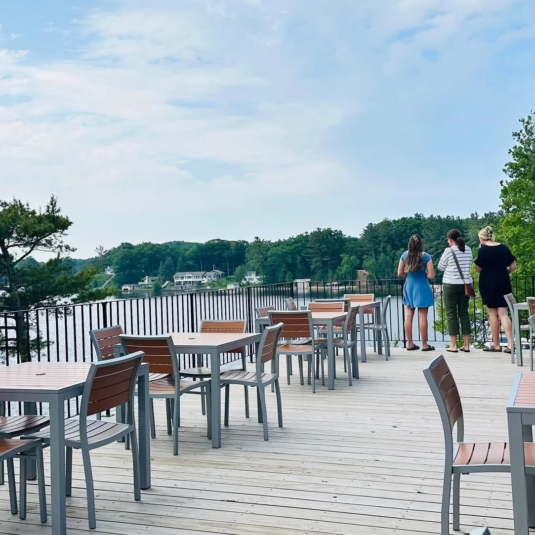 Scenic outdoor dining area by the water