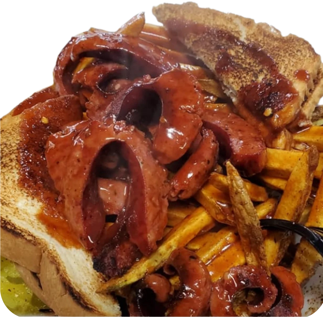 BBQ pulled pork sandwich with fries
