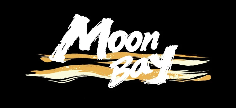 Logo design for Moon Bay restaurant with artistic brush strokes