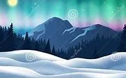 Stunning winter landscape with northern lights and snow-covered mountains
