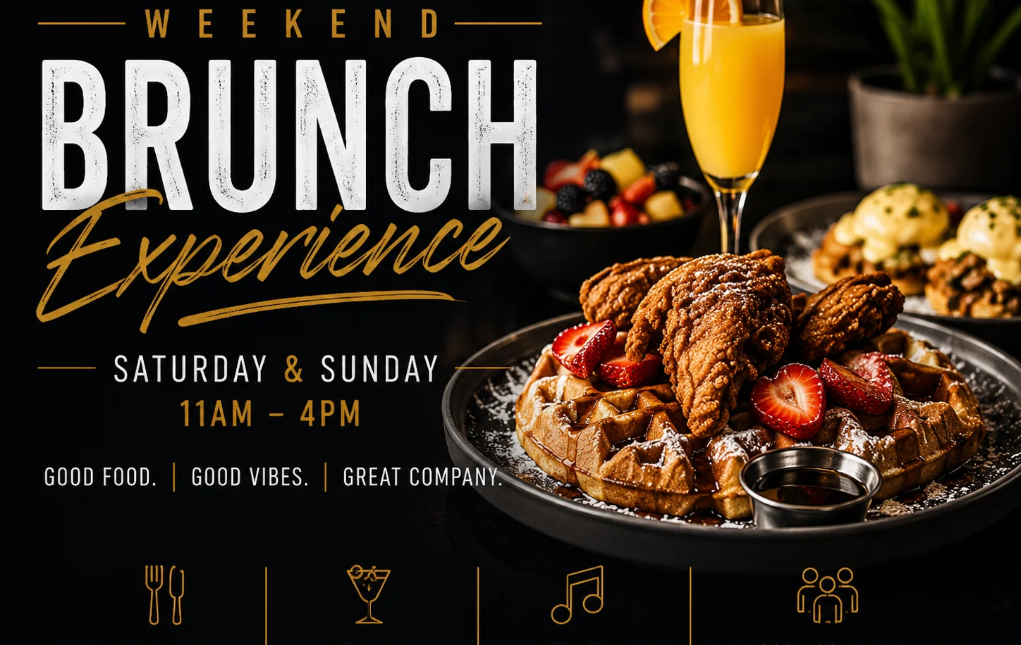 Southern chicken and waffles with a mimosa