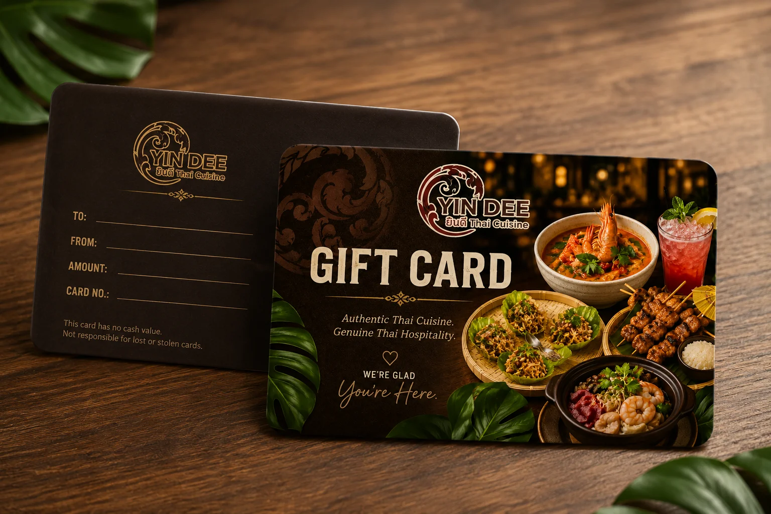 Gift card for authentic Thai cuisine restaurant