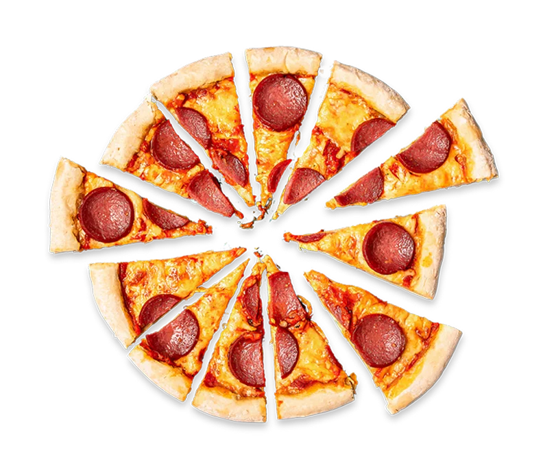 Pepperoni pizza sliced into wedges