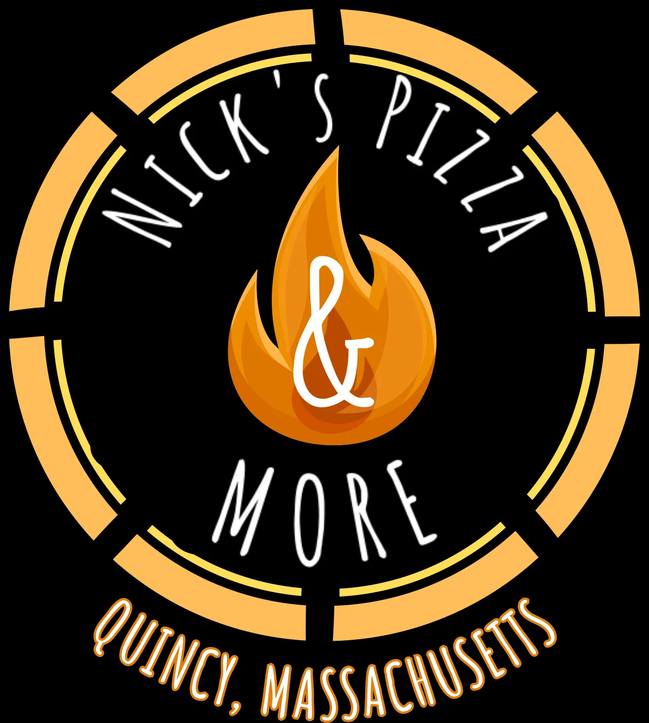 Restaurant logo with flame emblem and circular typography