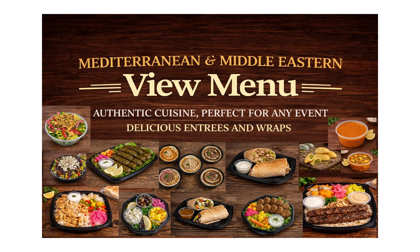 Mediterranean and Middle Eastern cuisine menu featuring wraps and entrees