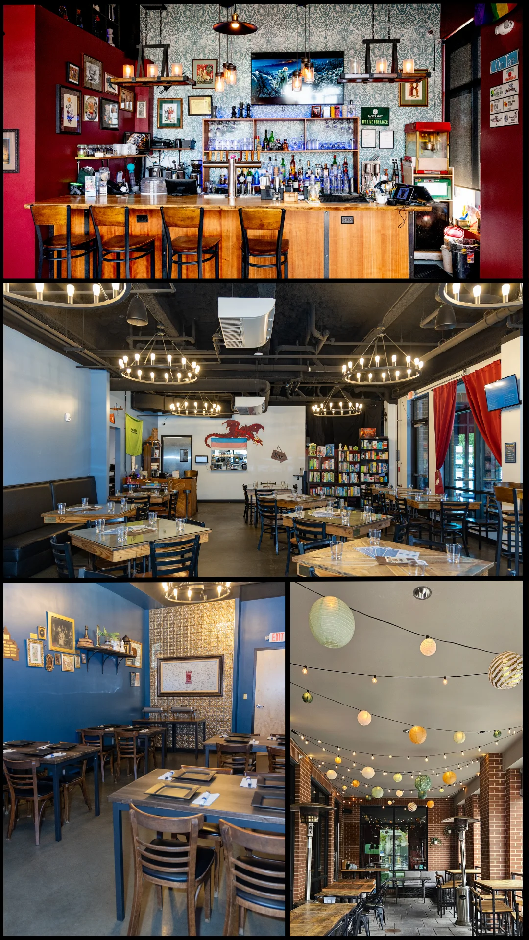 Cozy restaurant interior with warm lighting and vibrant decor