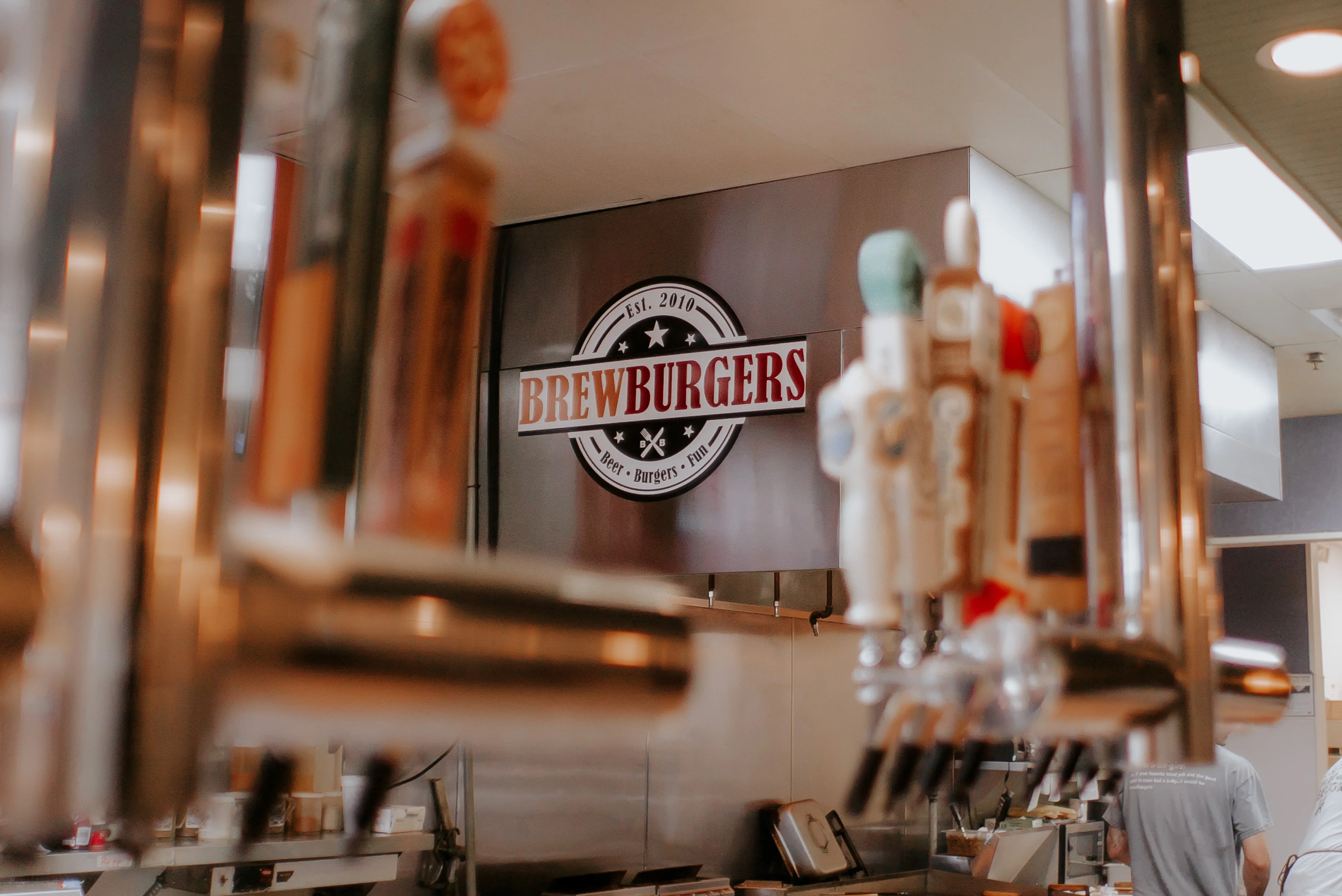BrewBurgers restaurant interior with beer taps