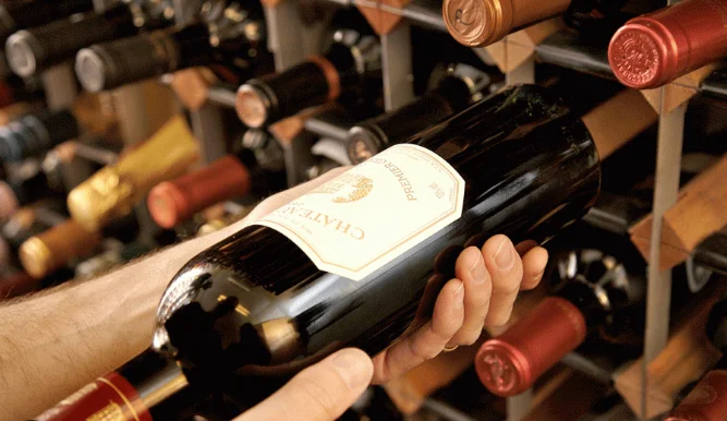 Wine bottle selection in a modern wine cellar