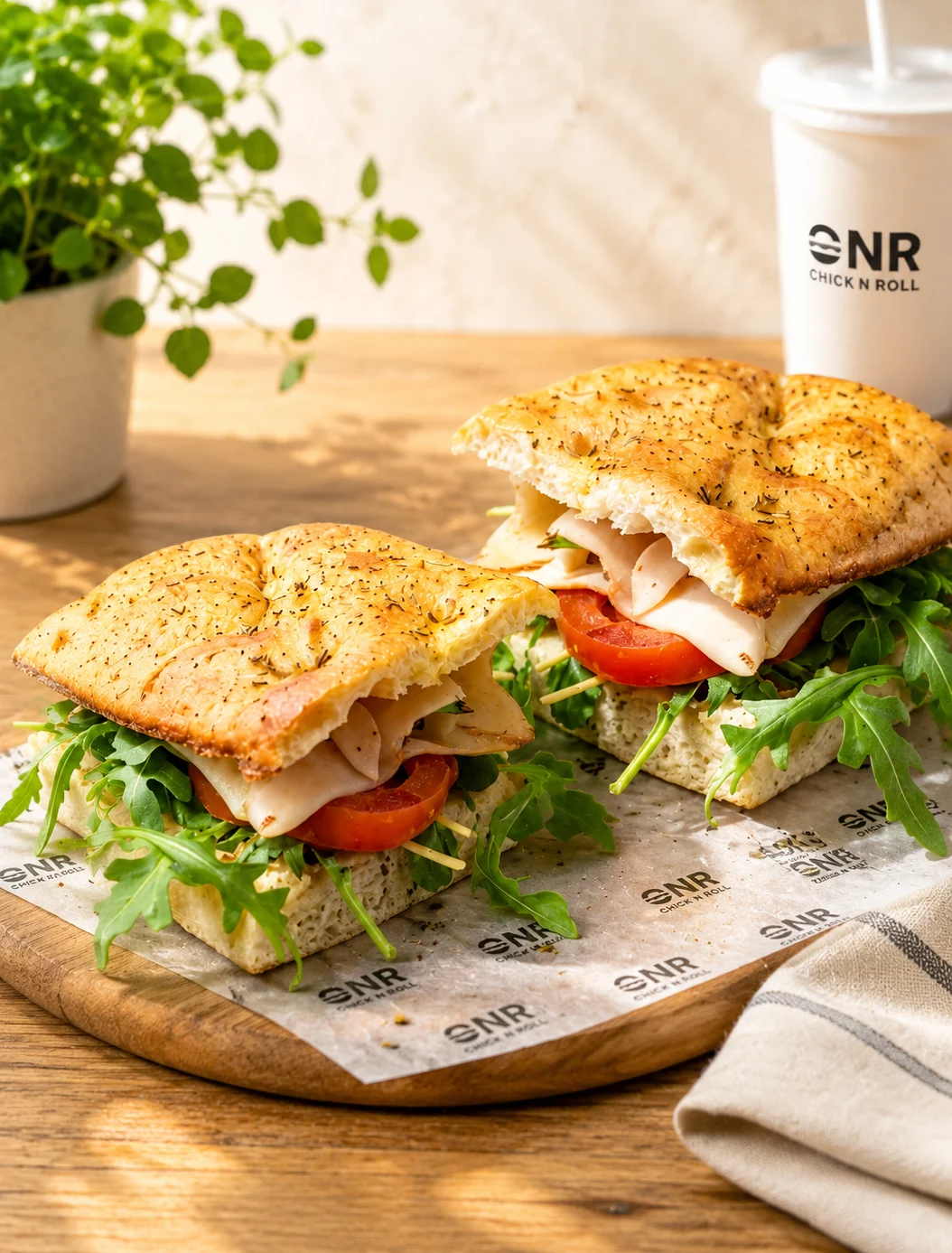 Italian-style sandwich with turkey and arugula