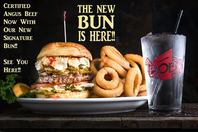 Juicy Angus beef burger with onion rings