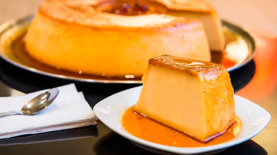 Delicious flan served with caramel sauce