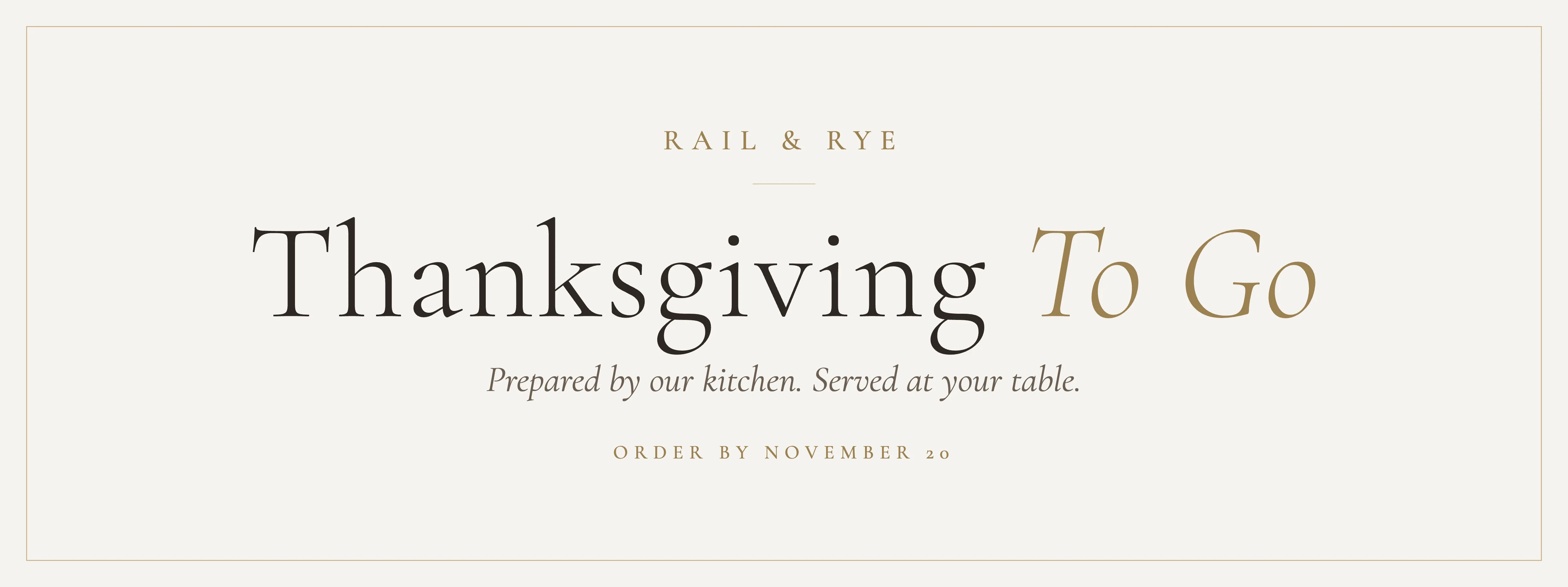 Elegant restaurant promotional graphic featuring refined typography and gold border