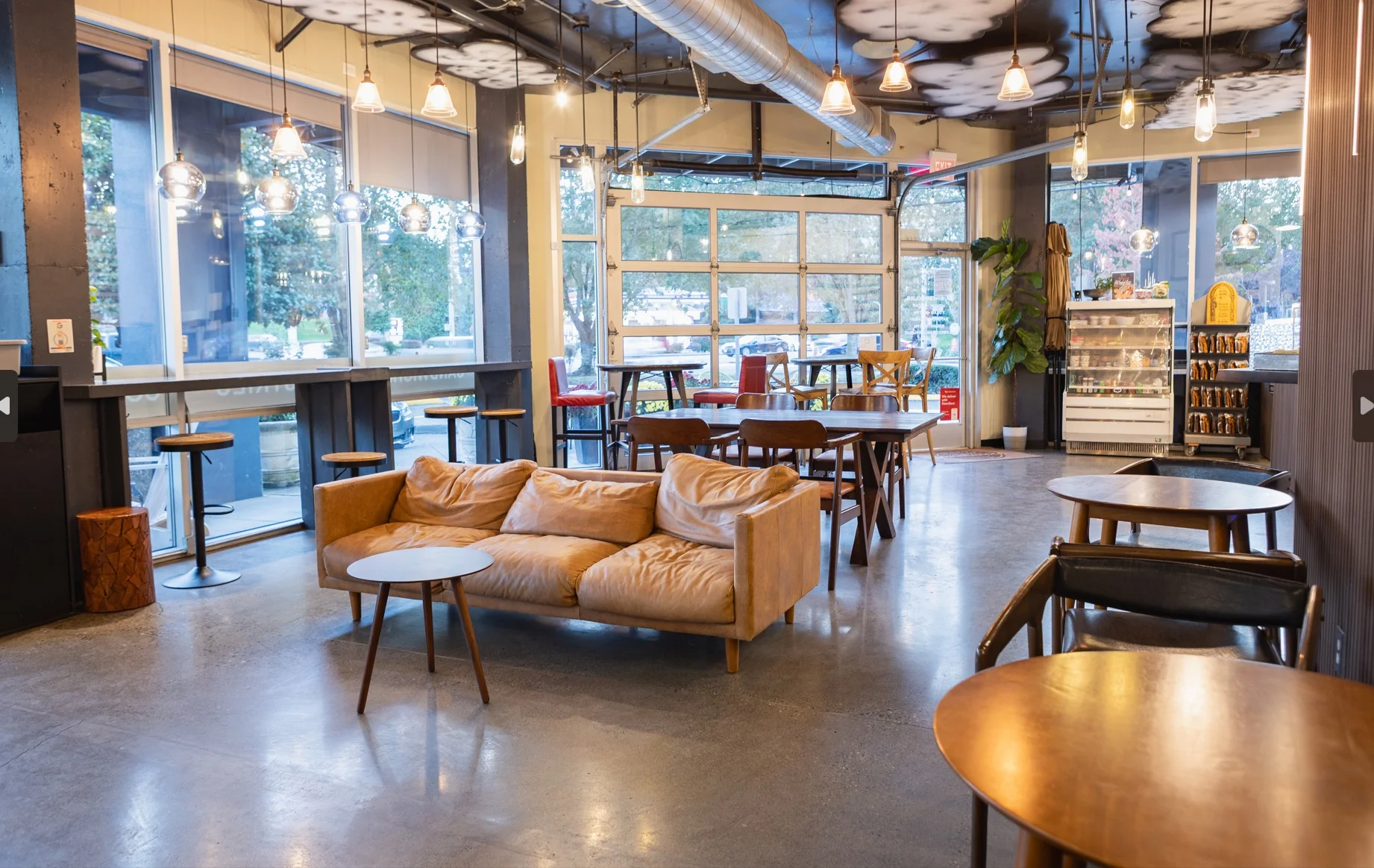 Cozy restaurant interior with modern decor and seating