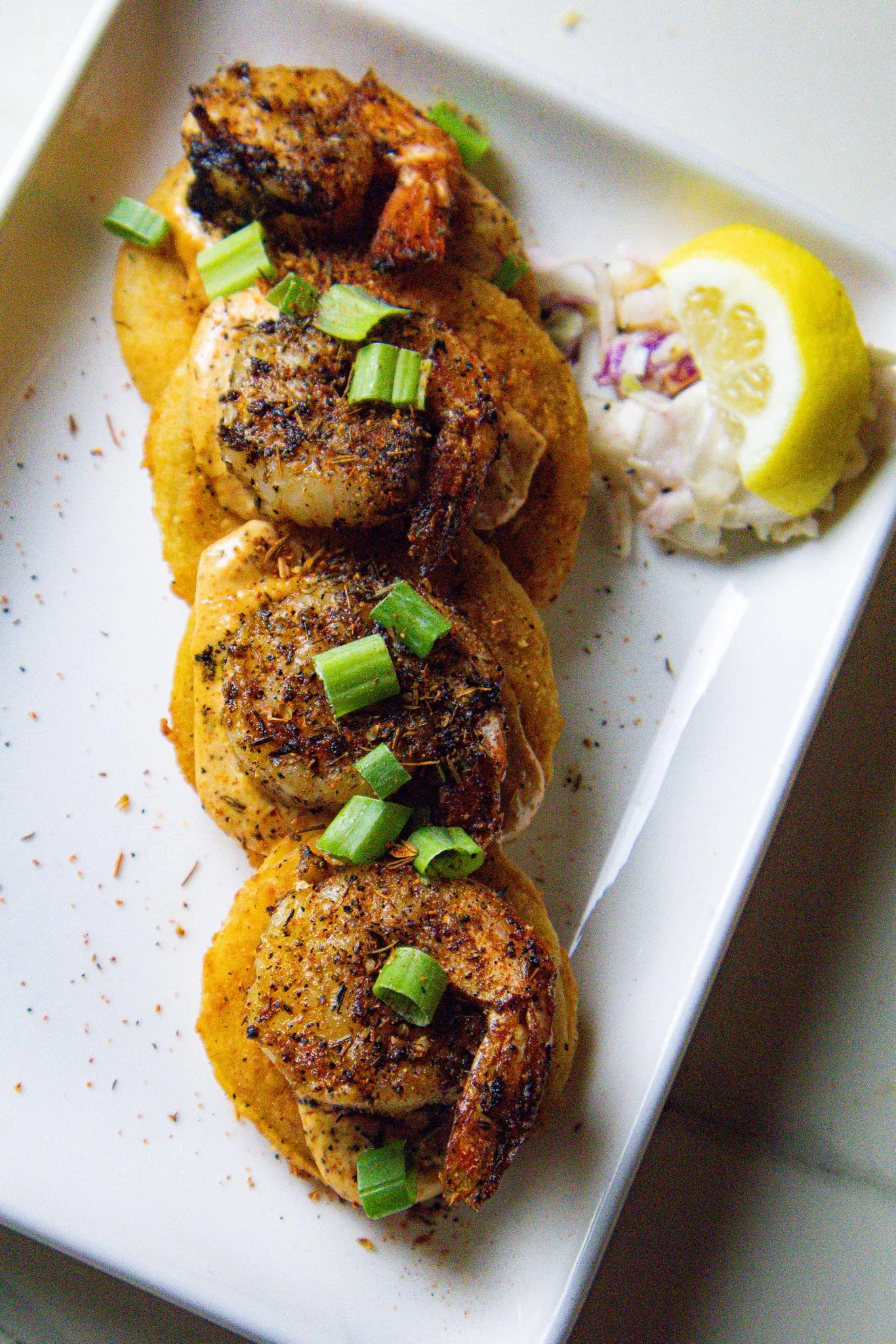 Grilled shrimp tacos with spicy seasoning