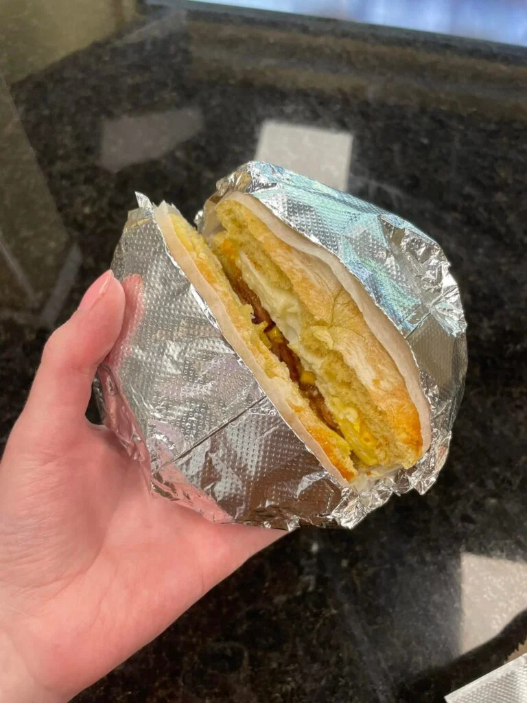 A breakfast sandwich