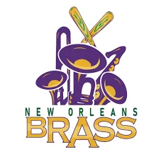 Logo featuring brass instruments representing New Orleans music culture