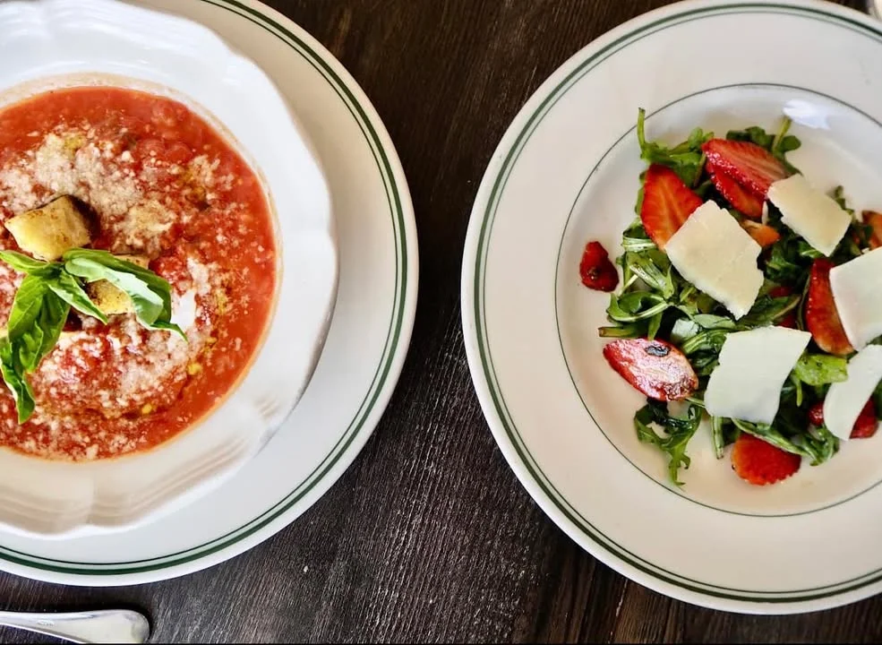 Refreshing Italian caprese salad and gazpacho soup