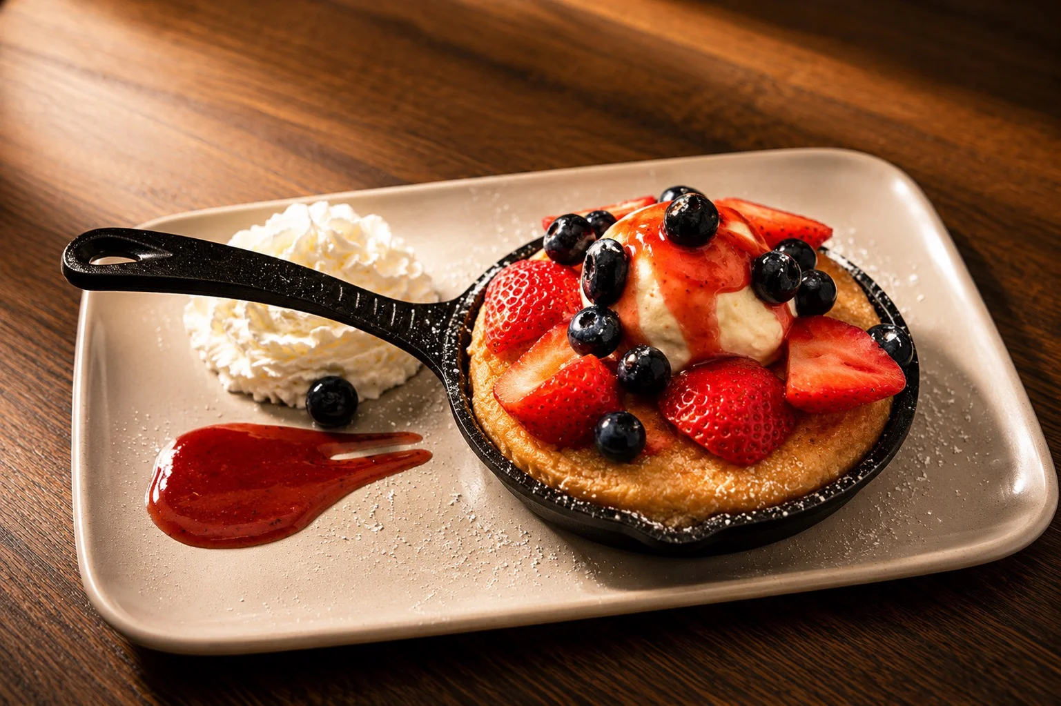 Delicious berry cobbler served in a cast iron skillet