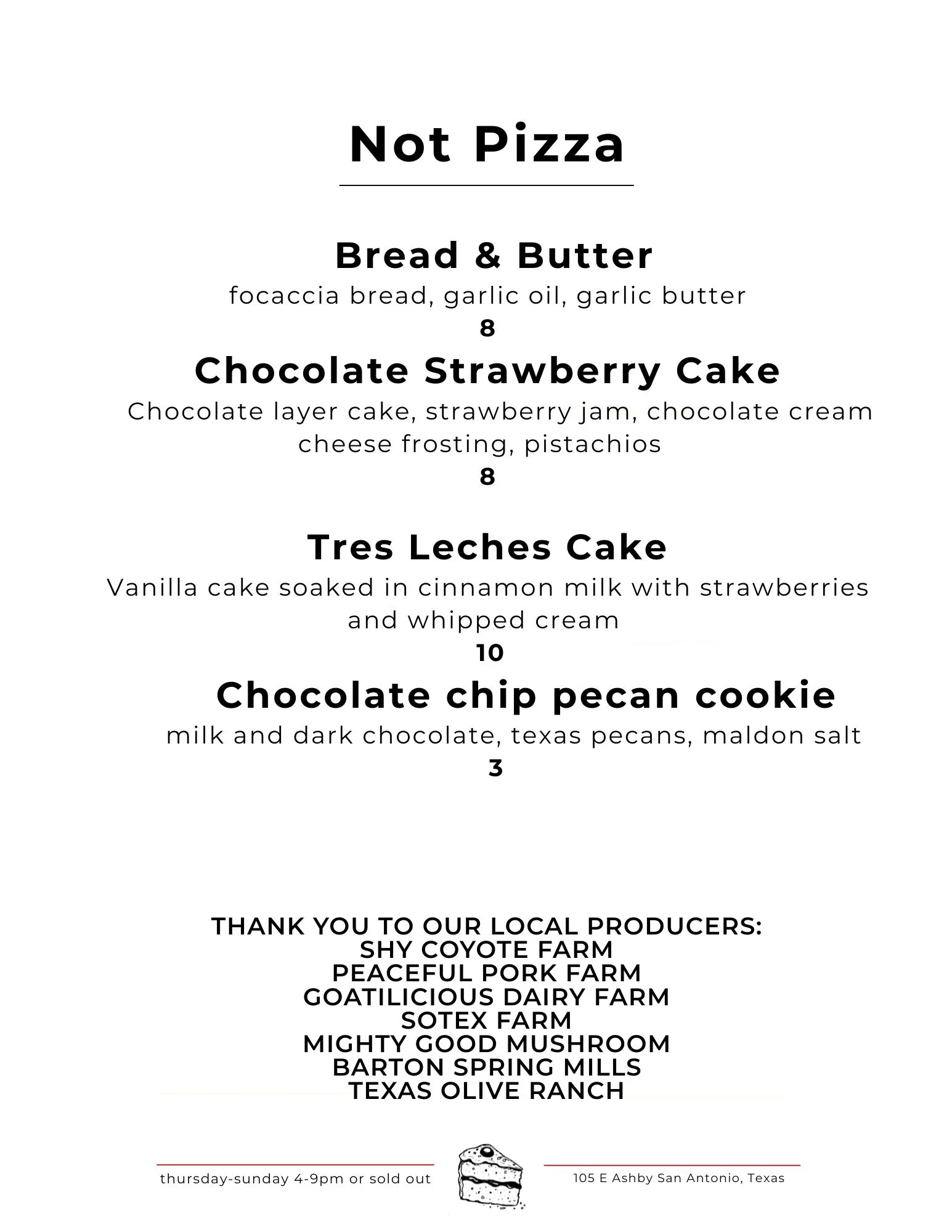 Drink menu featuring various wines, beers, and non-alcoholic beverages.