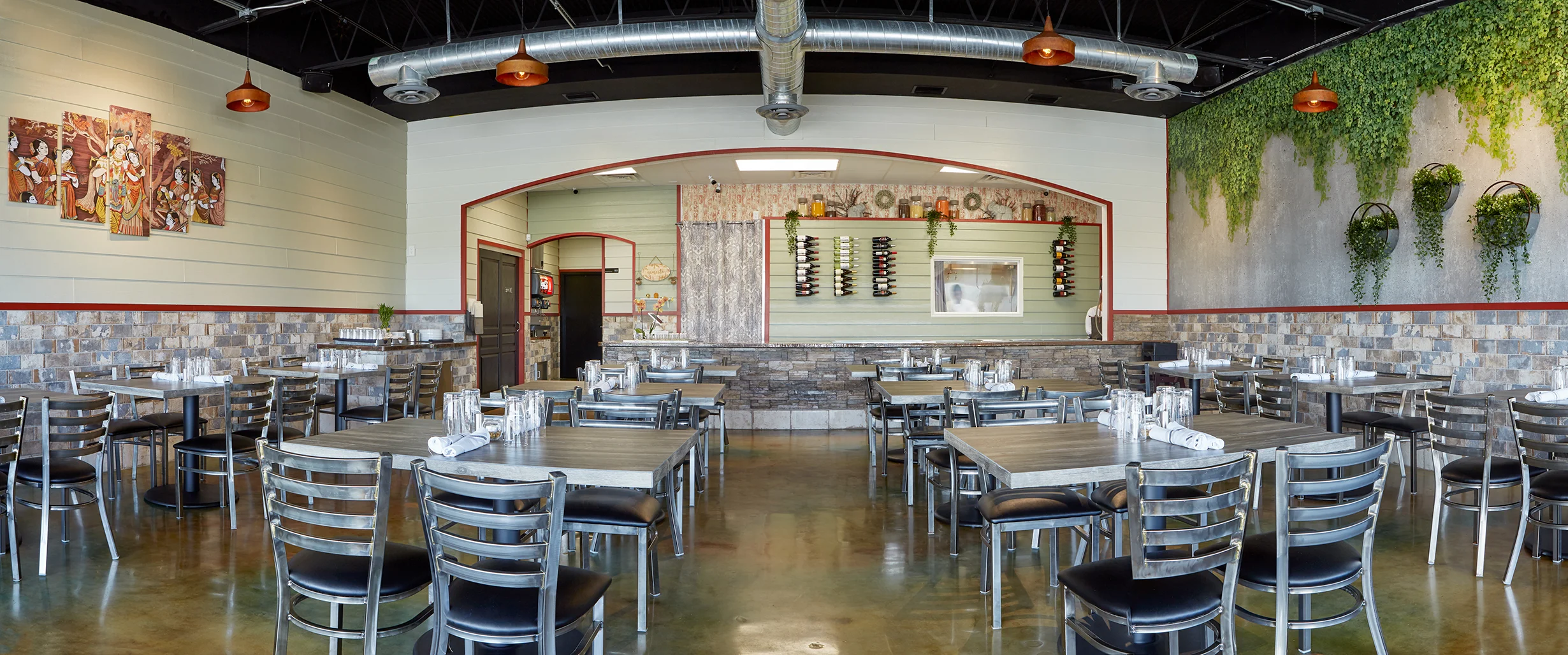 Modern restaurant interior with stylish decor and seating