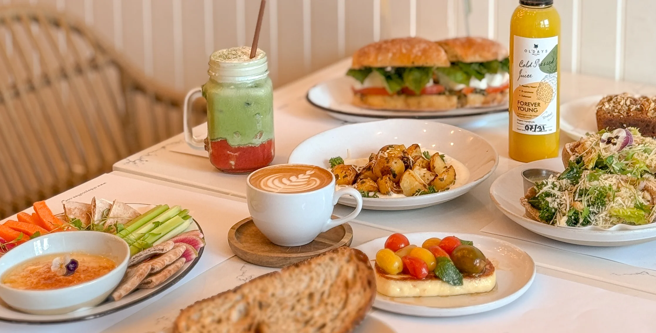 Brunch spread featuring Mediterranean-inspired dishes