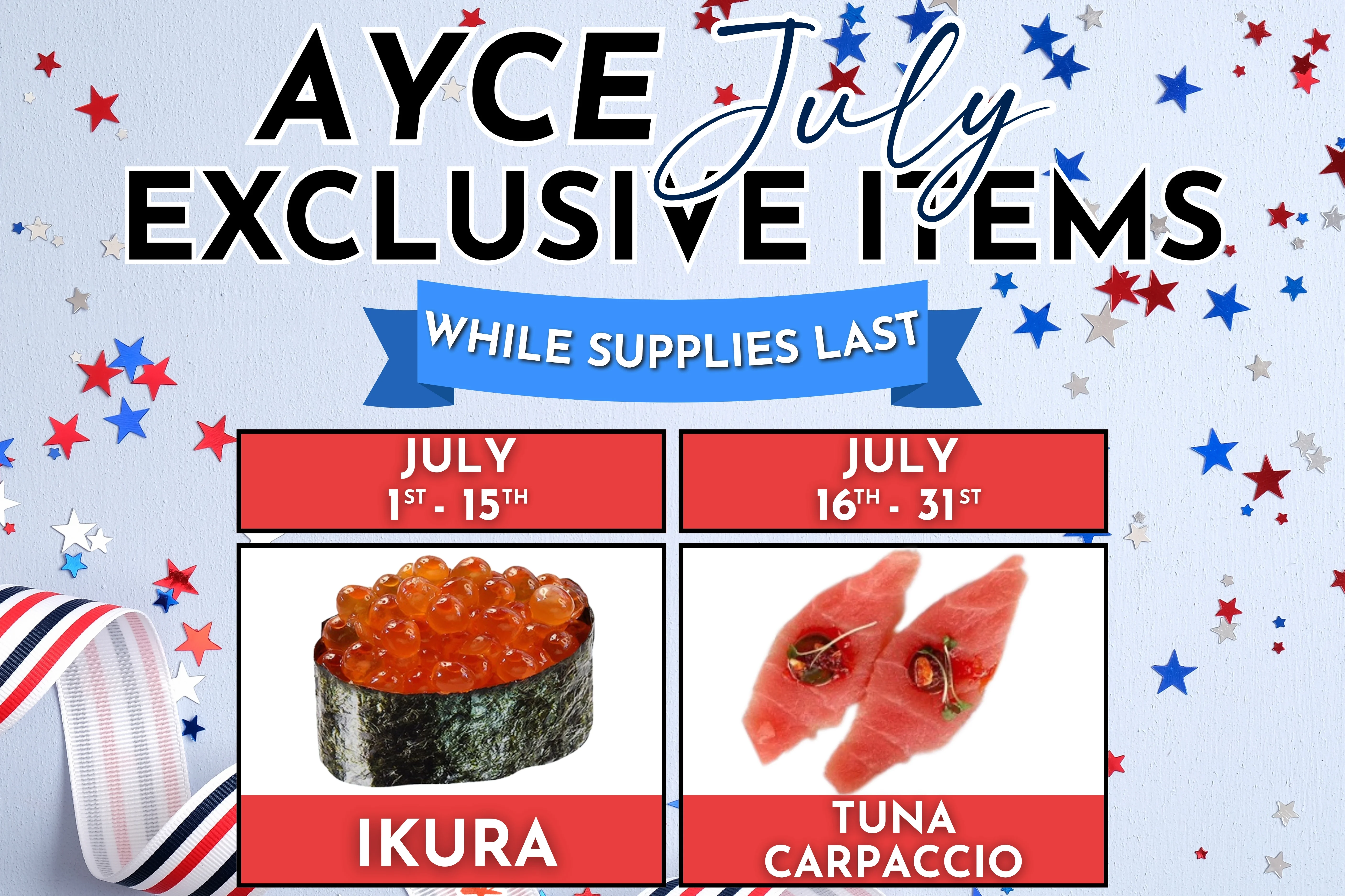 Menu showcasing exclusive all-you-can-eat items at a restaurant.