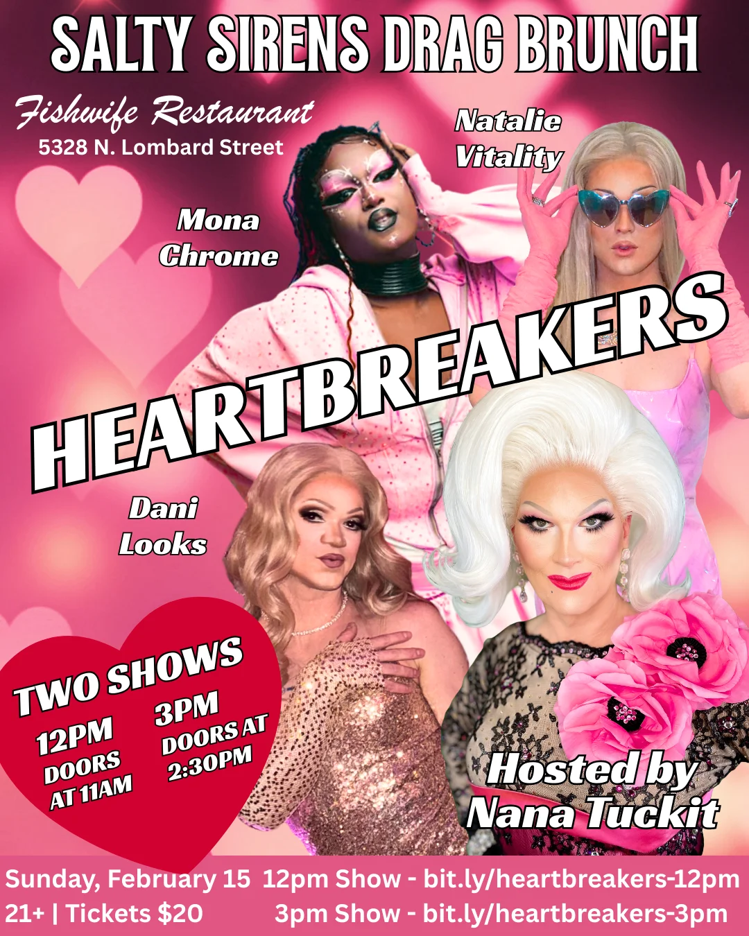Promotional poster for Salty Sirens Drag Brunch event