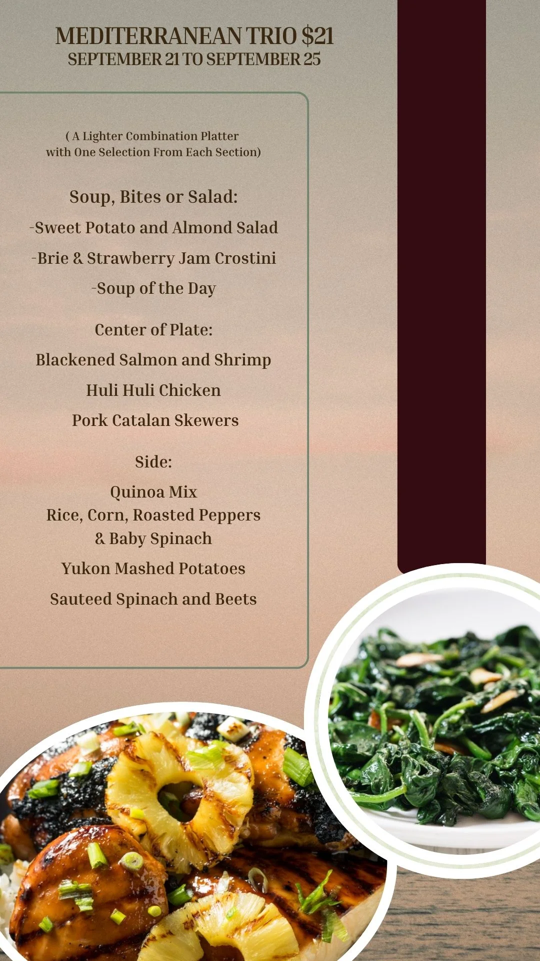 Mediterranean trio platter featuring seafood and pasta dishes