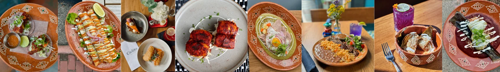 Assorted Mexican dishes served in traditional clay pottery