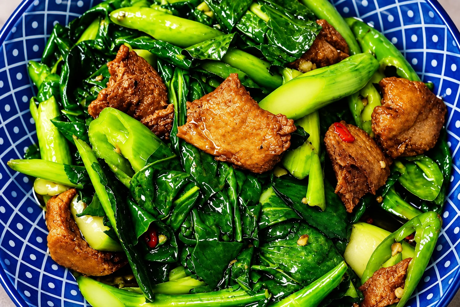 Vegan Chinese broccoli stir-fry with mock duck
