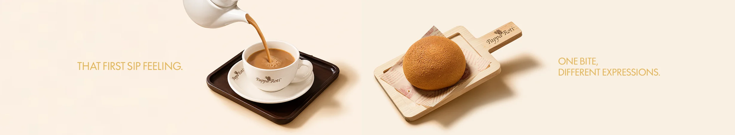 Malaysian coffee bun with freshly poured coffee on serving trays
