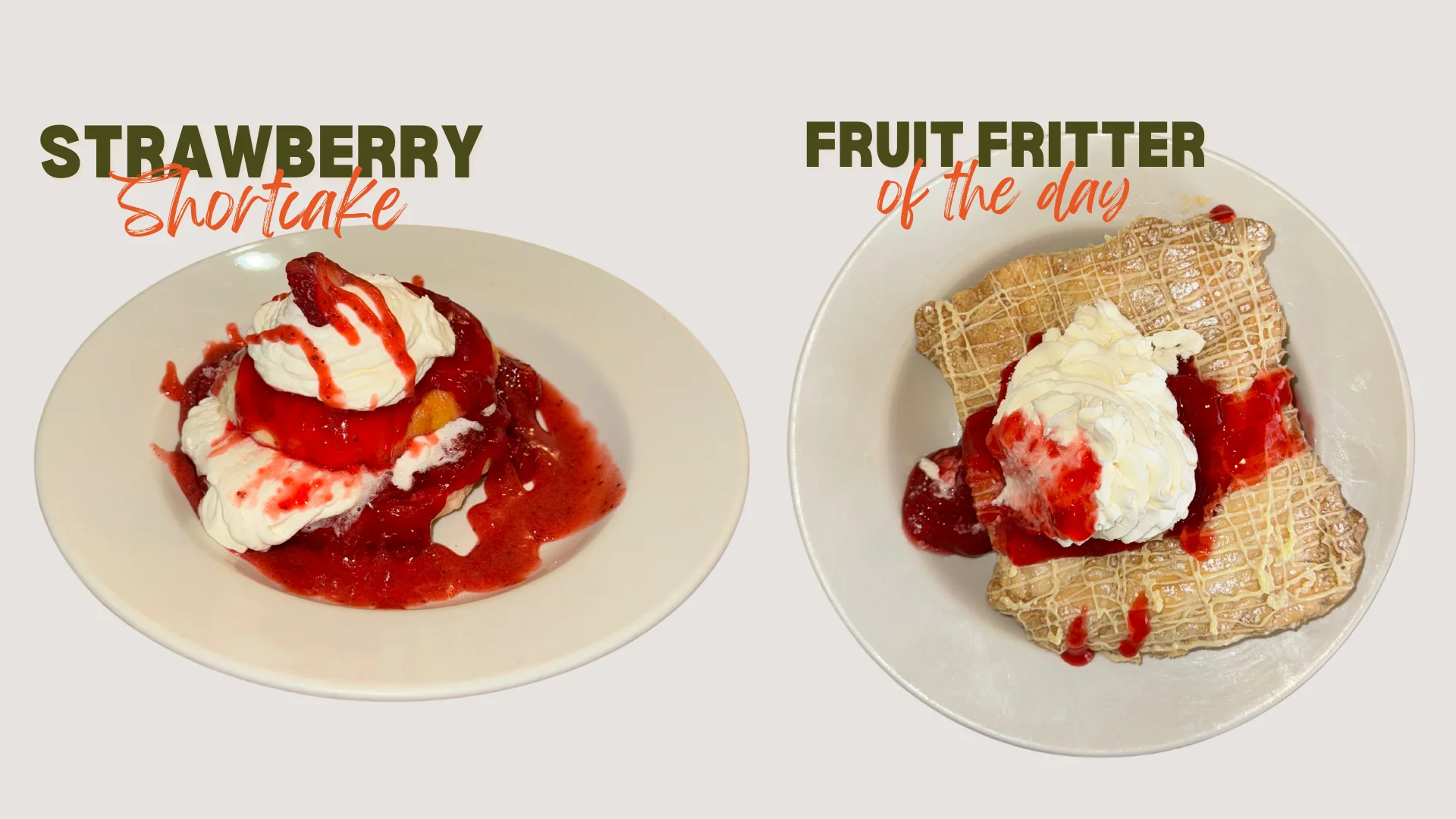 Delicious strawberry shortcake and fruit fritter dessert