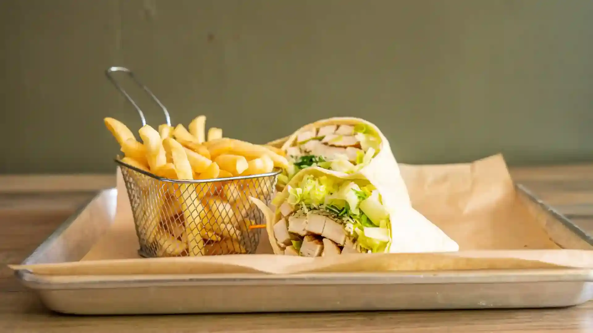 Chicken wrap with fries