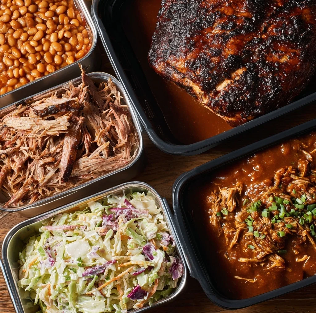 Sliced Texas-style smoked brisket on a wooden board