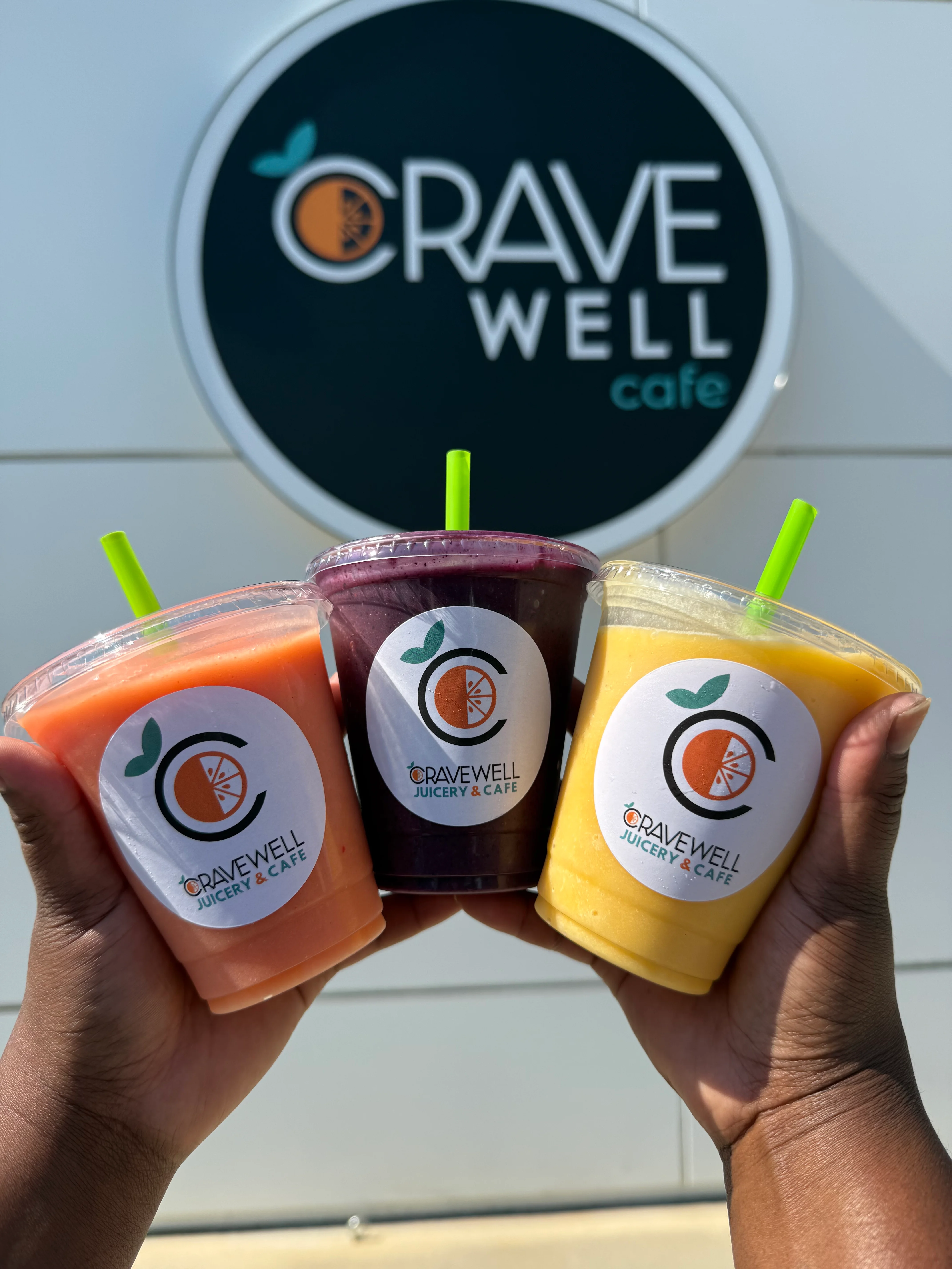 Colorful smoothies from Crave Well Juicery & Cafe