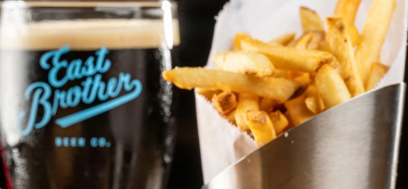East Brothers Beer and fries