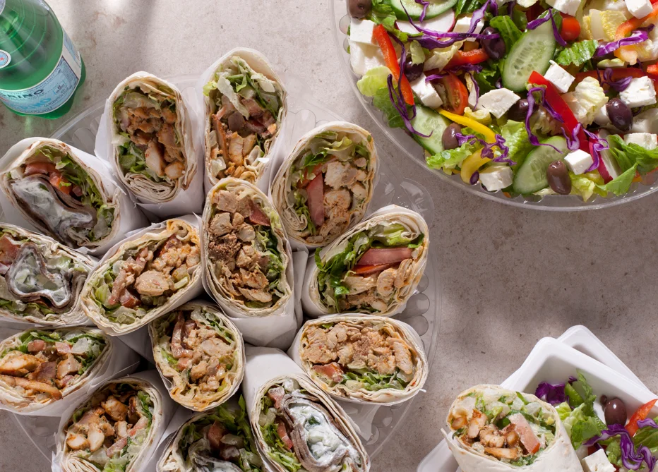 Mediterranean chicken wraps with fresh salad