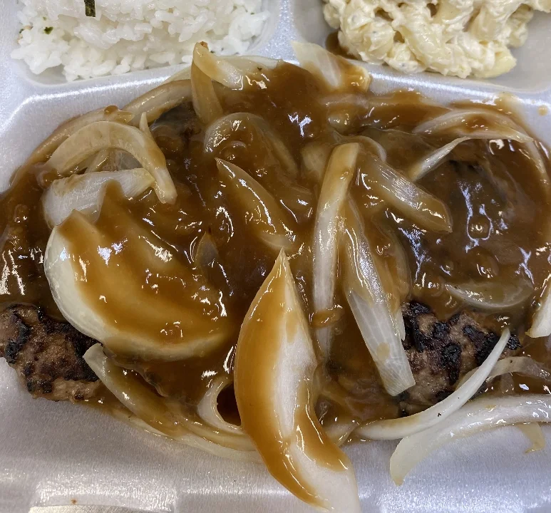 Hamburger Steak Plate with Brown Gravy & Onions...