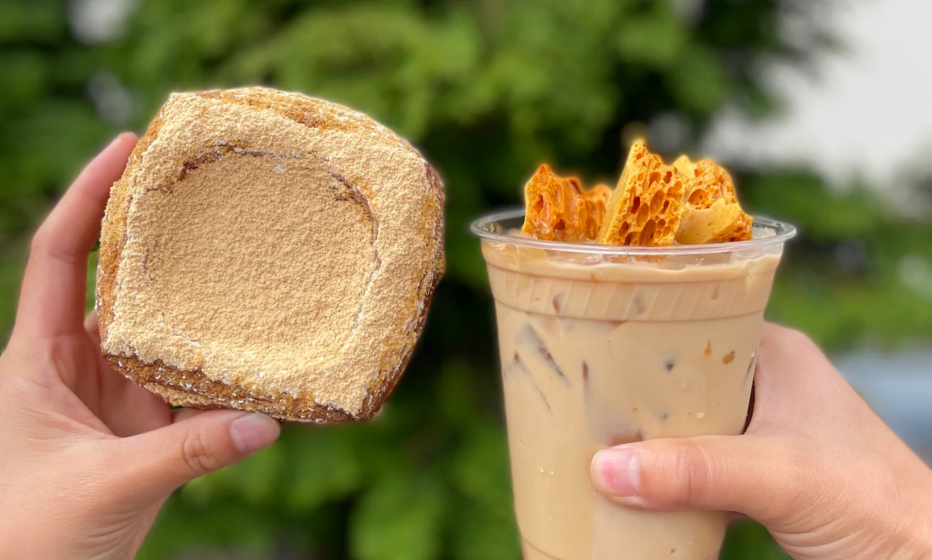 Korean honeycomb bread with iced coffee