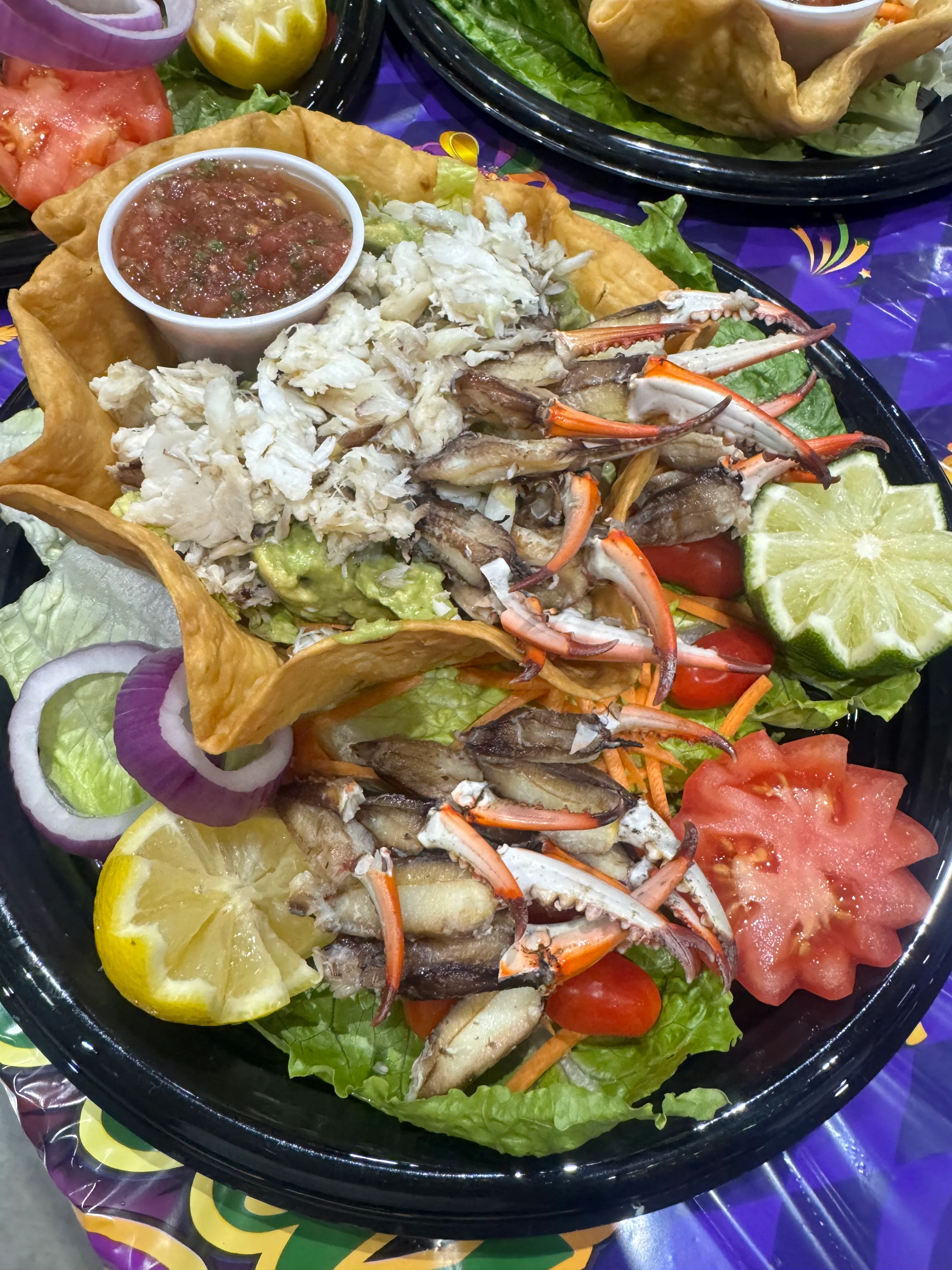 Crab meat taco salad, now available on our catering menu.