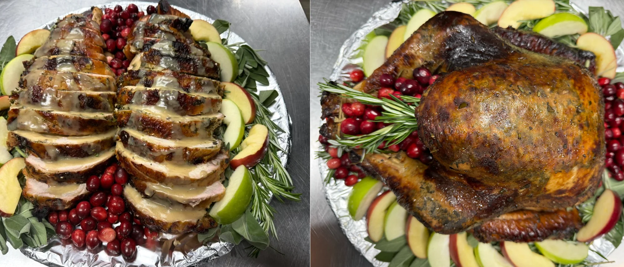 Roasted turkey platter with herbs and apples
