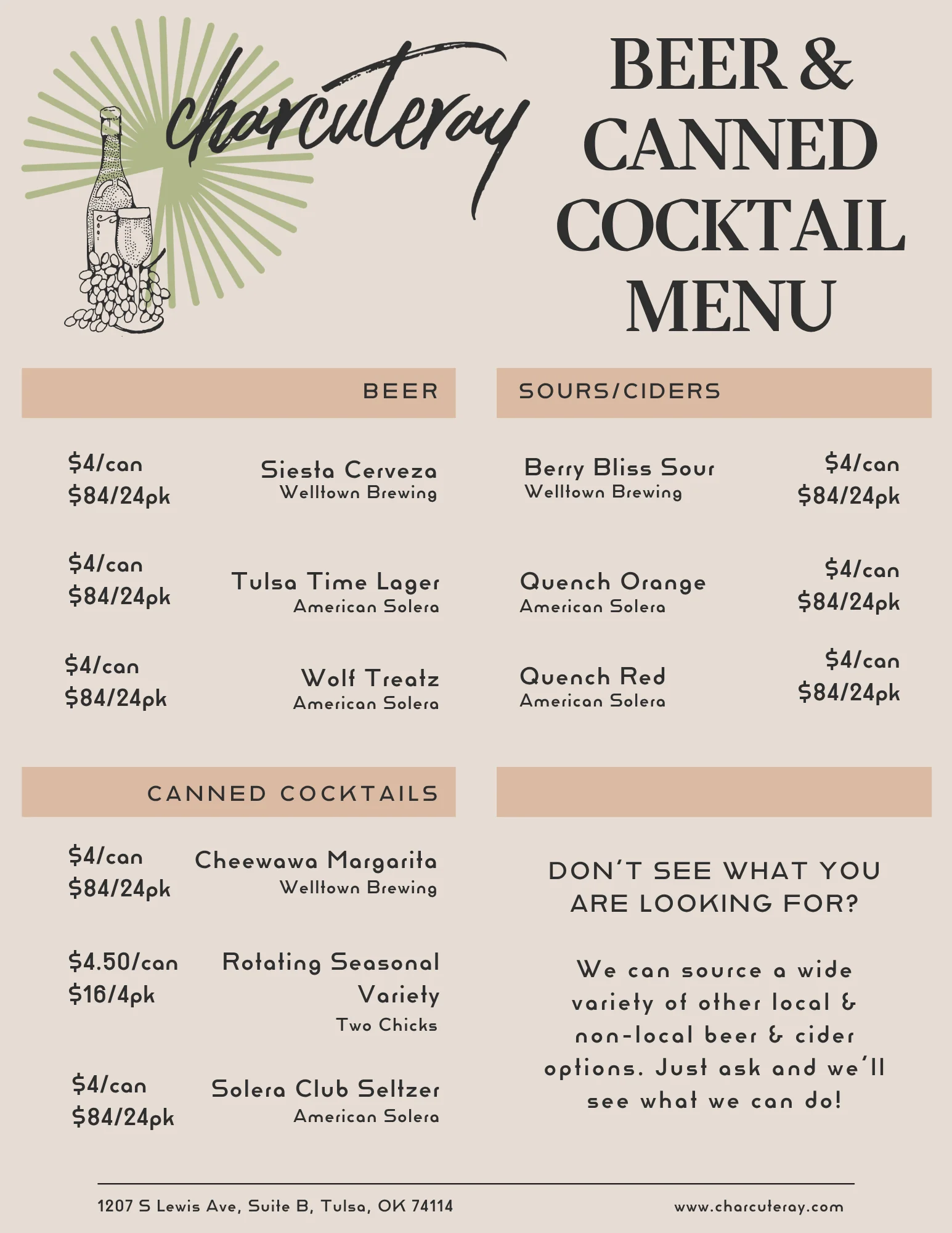 Craft beer and canned cocktails menu at a trendy bar