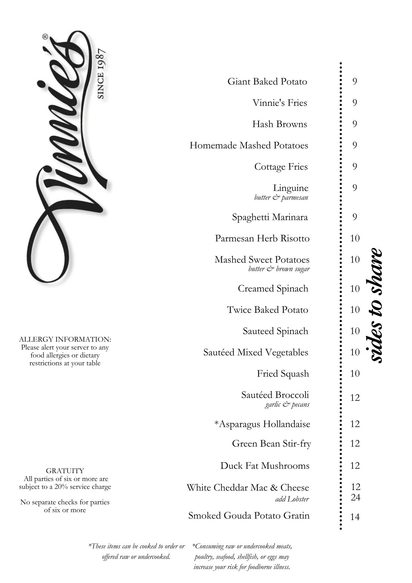 Variety of classic American side dishes on a restaurant menu