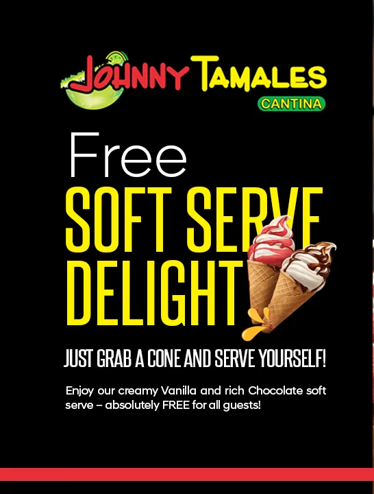 Self-serve soft serve ice cream cone with chocolate and vanilla flavors